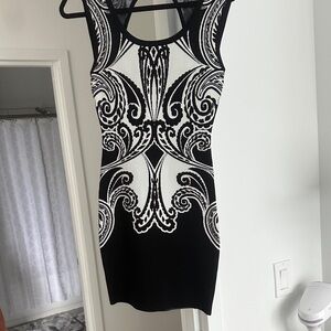 Guess Black and White Ornate Mini Dress